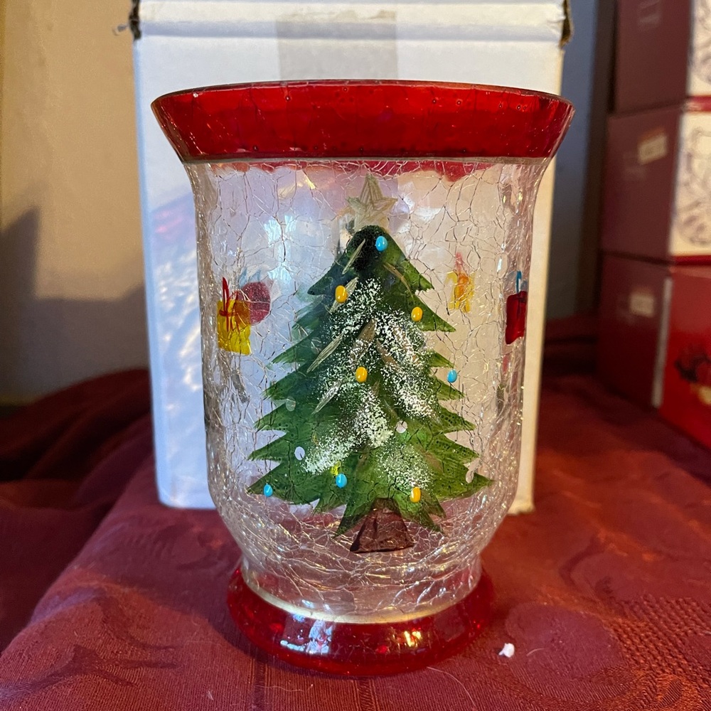 Christmas Tree Crackle Glass Candle Holder